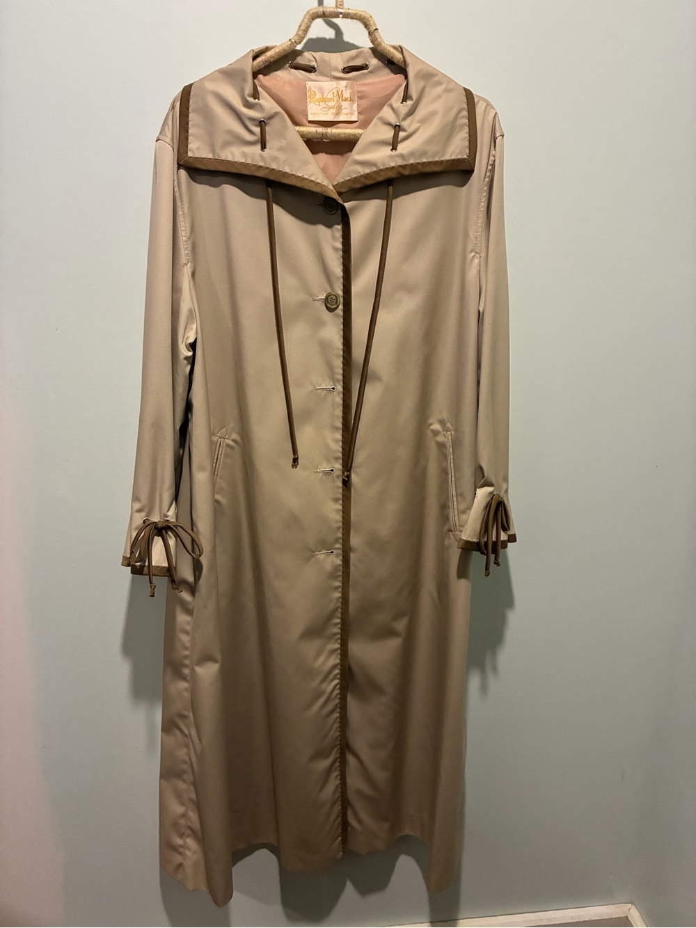 Vintage ´Raphael Mack’ Light Tan Beige Long Overcoat Raincoat Trench Size 14/16